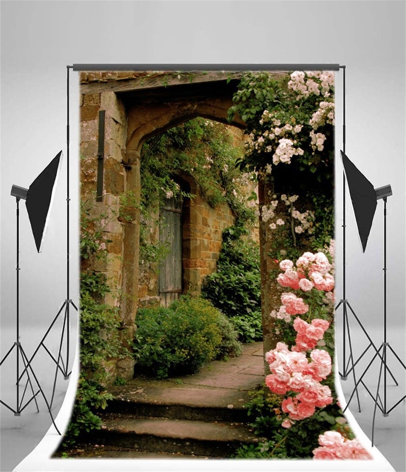 AOFOTO 6x8ft Vintage Garden Flowers Backdrop Blossoms Photography Background Medieval Castle Shabby Brick House Girl Adult Artistic Portrait Travel Photo Shoot Studio Props Video Drop Wallpaper Drape - Image 3